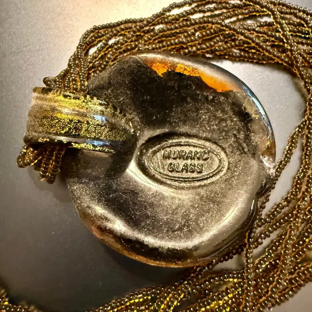 🎉HP!🎉Authentic Murano Stamped Gold Black Amber Glass Pendant - Picture 5 of 8